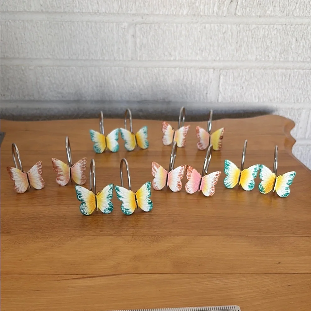Butterfly Anti Rust Resin Shower Hooks Blue Yellow Terra Cotta Curtain Hooks